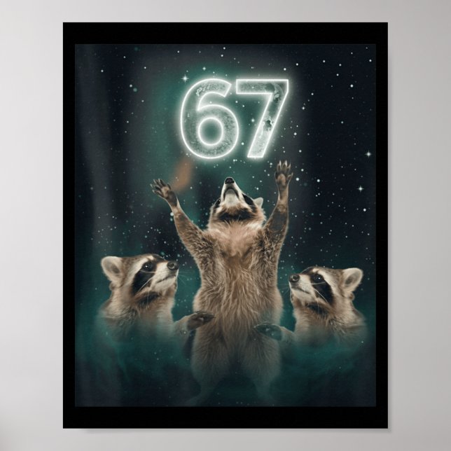 Póster 67 Meme Raccoon Howling At The Moon 6 7 Funny Weir (Frente)