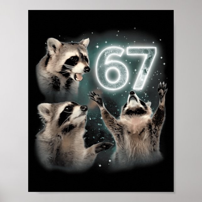 Póster 67 Meme Racoon Howling At The Moon Six Seven Trash (Frente)