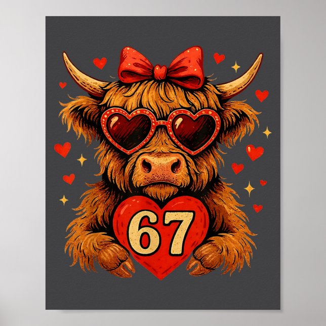 Póster 67 Meme Seis Siete San Valentín Vaca Highland Amor (Frente)