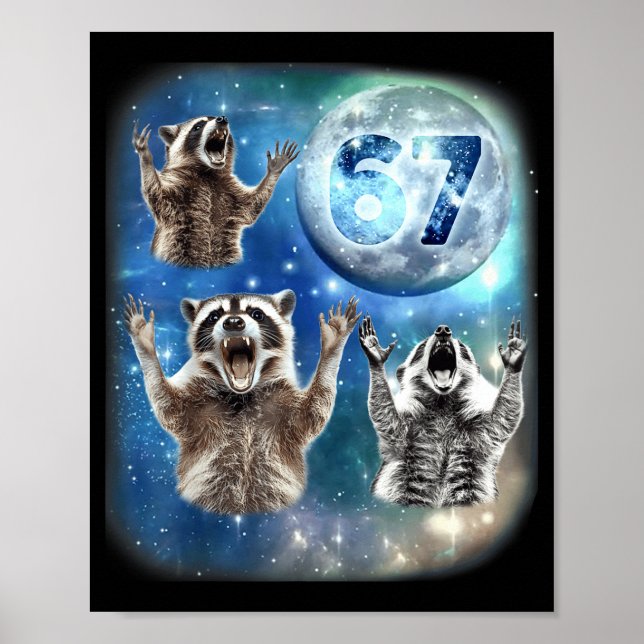 Póster 67 Meme tres mapaches aullando a la luna 67  (Frente)
