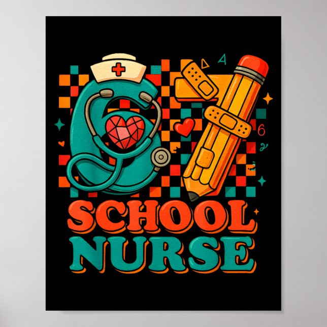 Póster 67 School Nurse Days Pencil Heart Funny Medical  (Frente)
