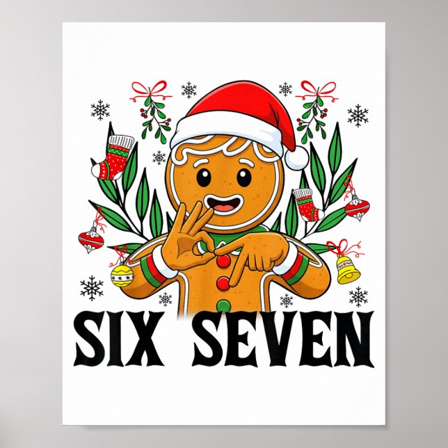 Póster 67 Six Seven Meme Funny Xmas Gingerbread Hand Sign (Frente)