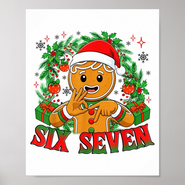 Póster 67 Six Seven Meme Funny Xmas Gingerbread Hand Sign (Frente)