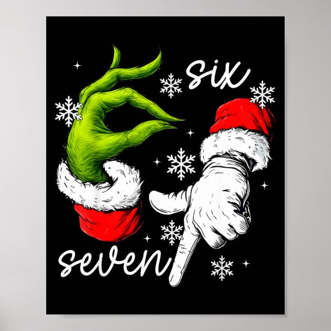 Póster 67 Six Seven Meme Santa Hand Christmas Funny Gen A (Frente)