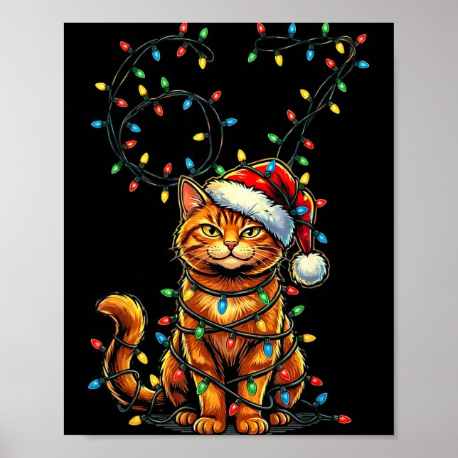 Póster 67 Tabby Orange Cat Christmas Santa Hat Six Seven  (Frente)