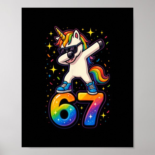 Póster 67 Unicornio Dabbing Seis Siete Memes Graciosos (Frente)