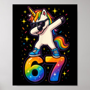 Póster 67 Unicornio haciendo dabbing Seis Siete Meme Dive