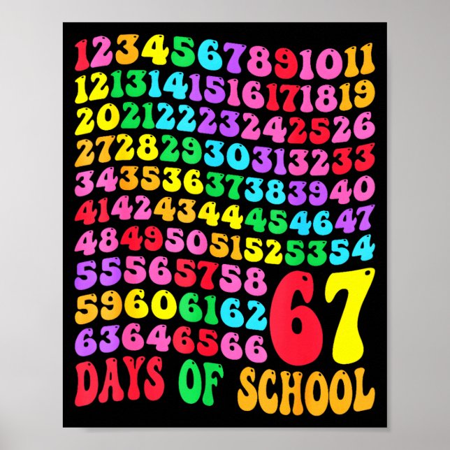 Póster 67th Day Of School Teacher Kids 67 Math Numbers 10 (Frente)