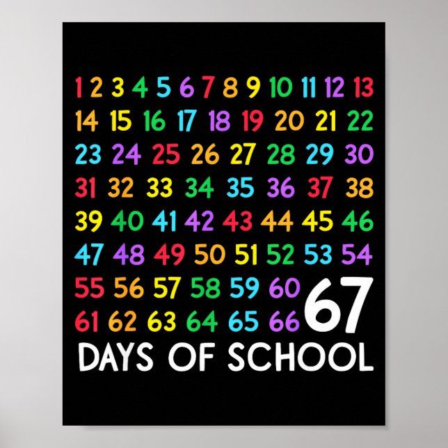 Póster 67th Day Of School Teacher Kids 67 Math Numbers 10 (Frente)