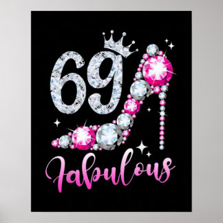 Póster 69th Birthday High Heel Shoes Crown Diamond