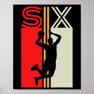 Póster 6.º Chica de Básquetbol Retro de cumpleaños de niñ