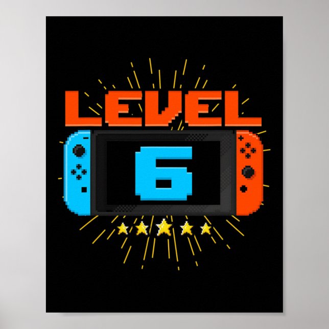 Póster 6.º cumpleaños Niño Nivel 6 Videojuego desbloquead (Frente)