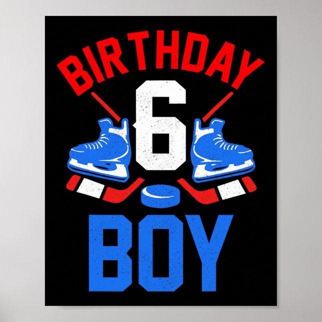 Póster 6.º Cumpleaños Para Chicas Niños De 6 Años Hockey  (Frente)