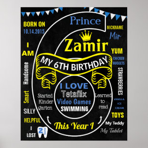 Póster 6.º hito en el signo de la pizarra de cumpleaños