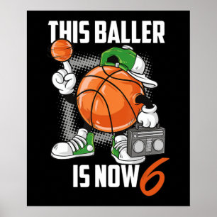 Póster 6.º jugador de baloncesto de cumpleaños gracioso j