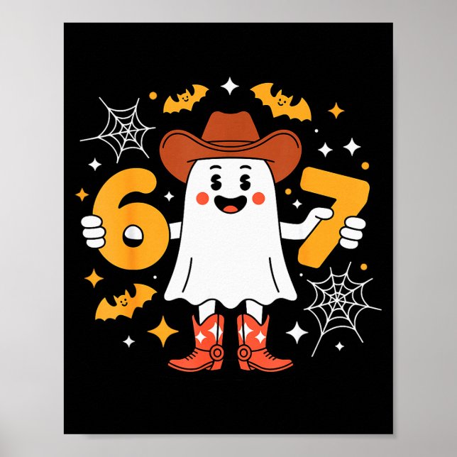 Póster 6 7 Halloween Fantasma 67 Meme Gen Alpha Seis Siet (Frente)