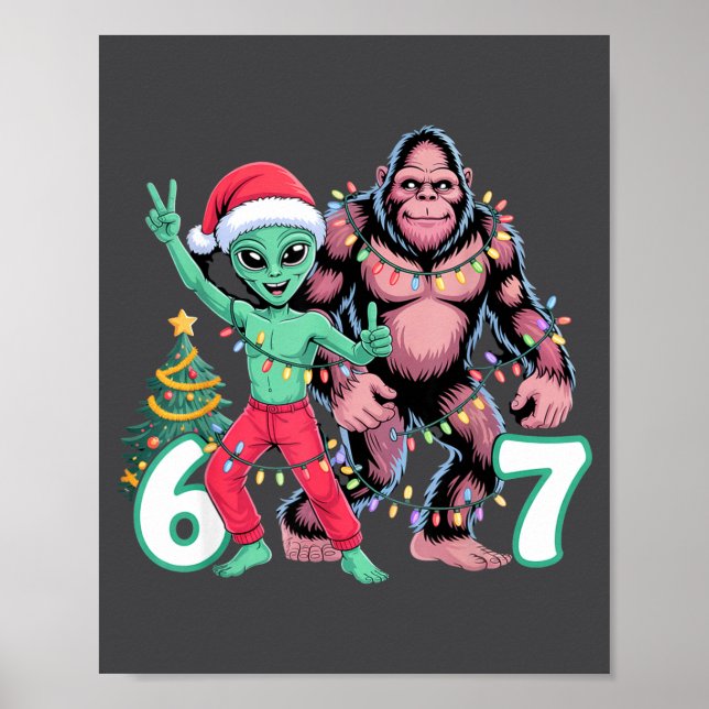 Póster 6 7 Meme Christmas Alien Sasquatch Six Seven Fun  (Frente)