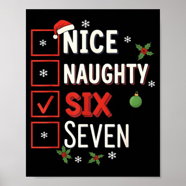 Póster 6-7 Meme Nice Naughty 67 Christmas Brain Rot Funny (Frente)