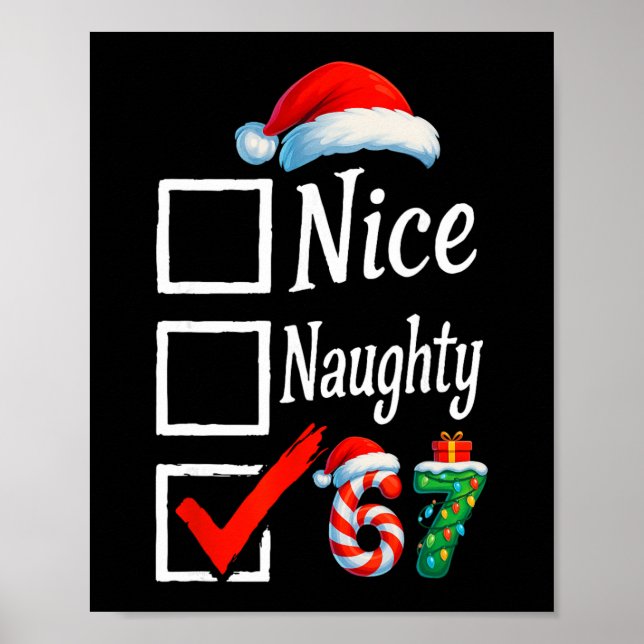 Póster 6 7 Meme Nice Naughty 67 Christmas Brain Rot Funny (Frente)