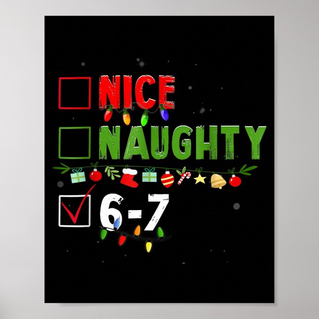 Póster 6-7 Meme Nice Naughty 67 Christmas Brain Rot Funny (Frente)