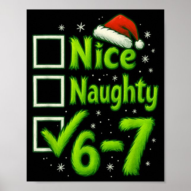 Póster 6-7 Meme Nice Naughty 67 Christmas Brain Rot Funny (Frente)