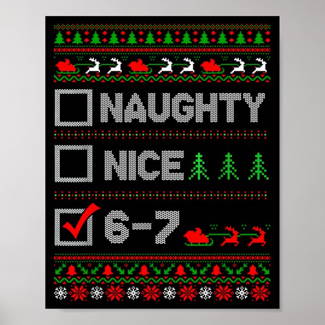 Póster 6-7 Meme Nice Naughty 67 Christmas Brain Rot Funny (Frente)