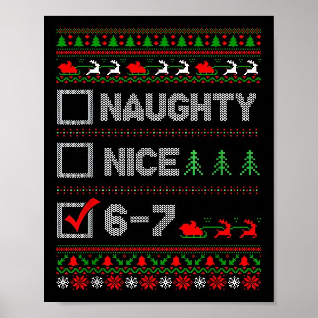 Póster 6-7 Meme Nice Naughty 67 Christmas Brain Rot Funny (Frente)
