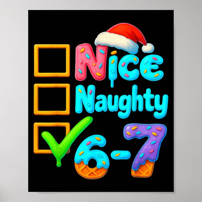 Póster 6-7 Meme Nice Naughty 67 Christmas Brain Rot Funny (Frente)