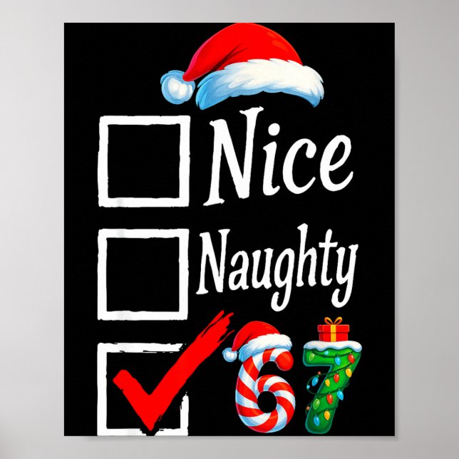 Póster 6 7 Meme Nice Naughty 67 Christmas Brain Rot Funny (Frente)