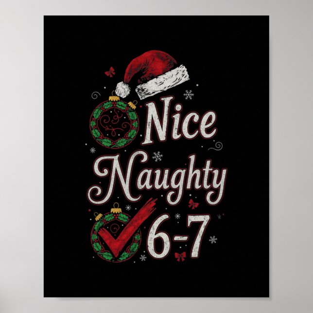 Póster 6-7 Meme Nice Naughty 67 Christmas Brain Rot Funny (Frente)