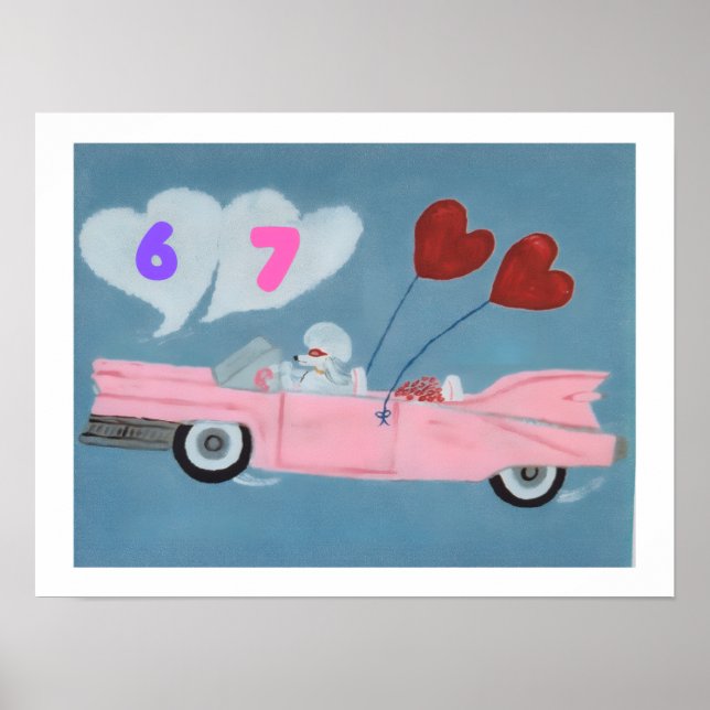Póster 6 7 Poodle in Pink Classic Car flying in sky poste (Frente)