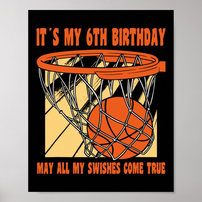 Póster 6 años Feliz sexto cumpleaños de baloncesto (Frente)
