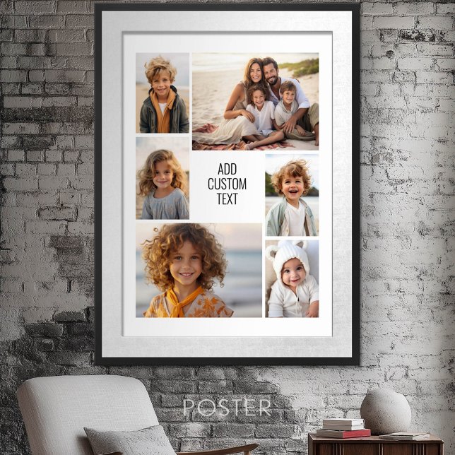 Póster 6 collage de fotos - fondo blanco - texto negro (Personalized Poster - Add your photos and text)