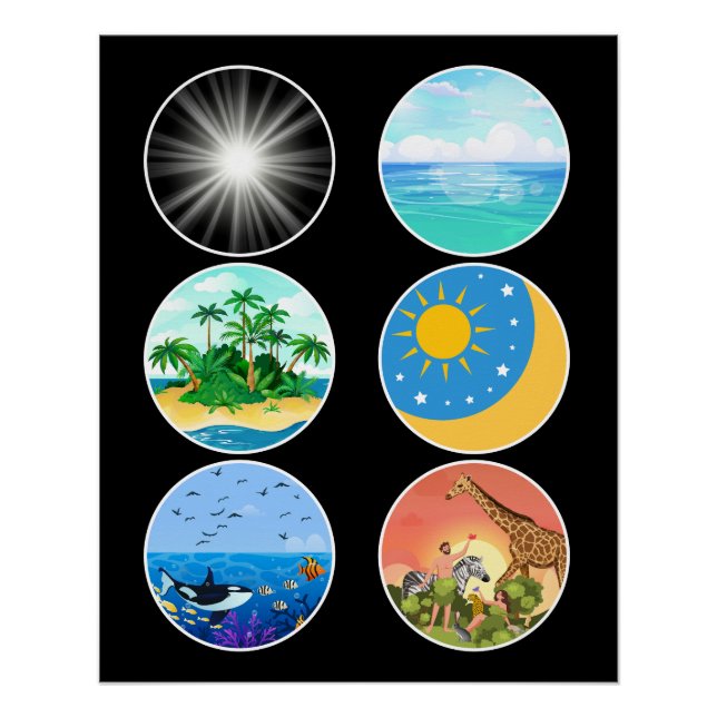 Póster 6 días de creación - Génesis 1-2 profesor escolar (Anverso)
