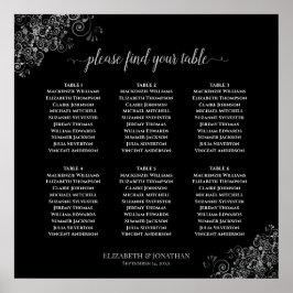 Póster 6 Tabla de asientos de Boda negro de encaje platea