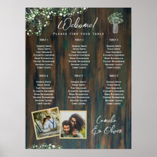 Póster 6 Table Rustic Gypsophila PHOTO Seating Chart  Foa