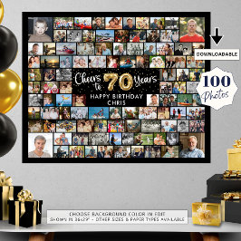 Póster 70.º cumpleaños 100 fotos de Black Gold Cheers al 