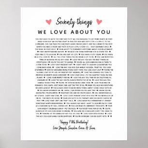 Póster 70 razones por las que te amamos el regalo de cump