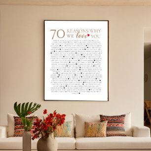 Póster 70 razones por las que te amamos regalo de cumplea