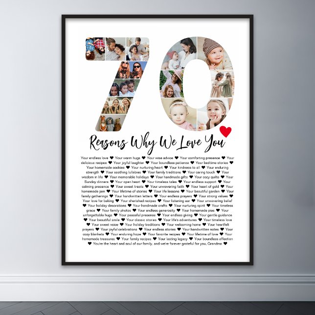 Póster 70 Razones por las que te queremos Collage de cump (70 reasons why we love you poster wall art)