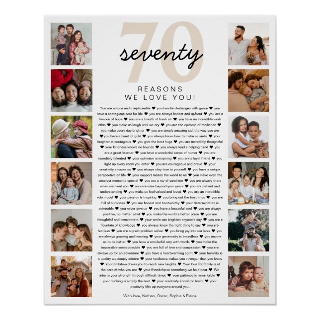Póster 70 Reasons We Love You Birthday Keepsake Gift (Anverso)