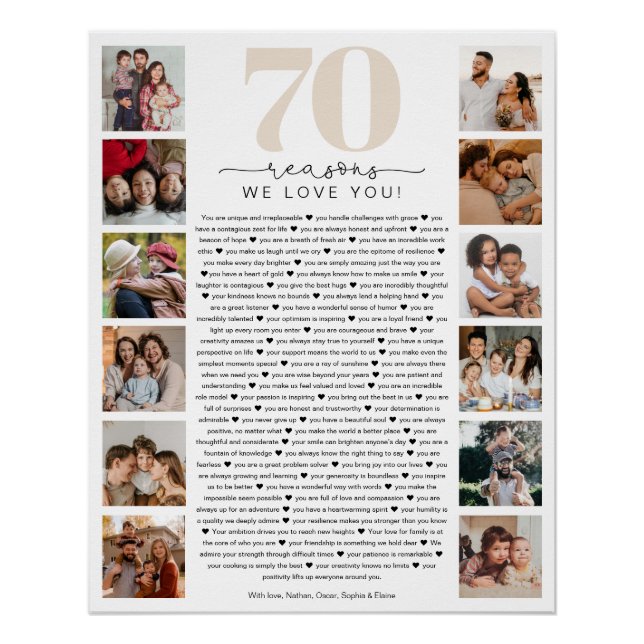 Póster 70 Reasons We Love You Birthday Keepsake Gift (Anverso)