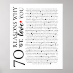 Póster 70 reasons why we love you 80th 60th 50th birthday<br><div class="desc">designed by The Arty Apples Limited</div>