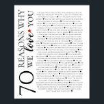 Póster 70 reasons why we love you 80th 60th 50th birthday<br><div class="desc">designed by The Arty Apples Limited</div>