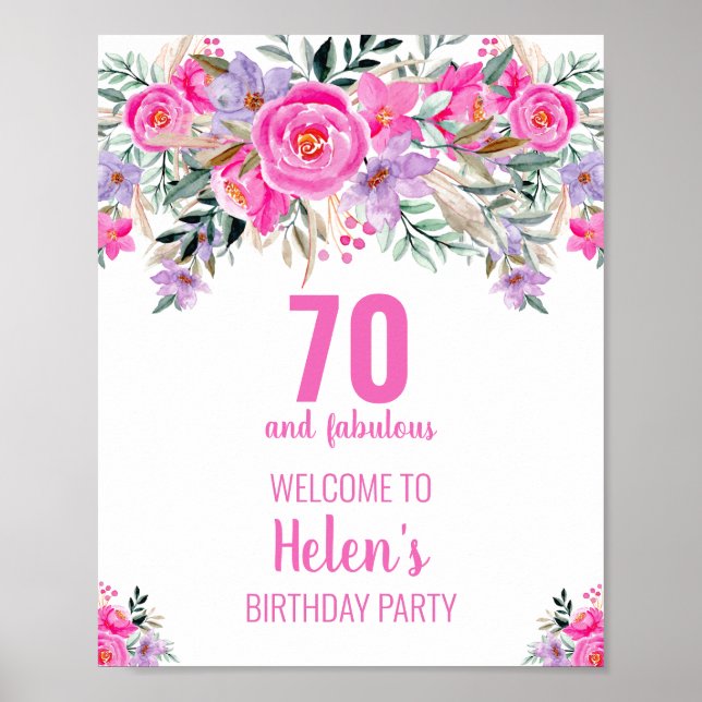 Póster 70 y fabuloso poste de cumpleaños elegante rosa (Frente)