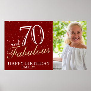 Póster 70 y Fabulous Elegant Red 70th Birthday Photo