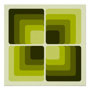 Póster 70s Rainbow Squares Monochrome Green