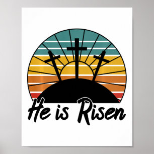 Póster 70s Retro Él ha Resucitado Jesús Cruz Cristiana Re