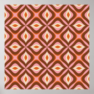 Póster 70s Retro Seamless Pattern in Orange, Brown, Pin