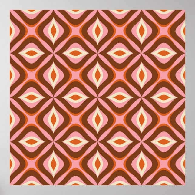Póster 70s Retro Seamless Pattern in Orange,  Brown,  Pin (Frente)